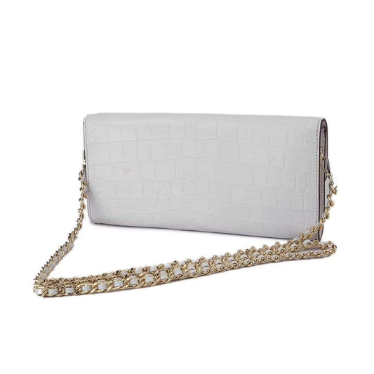 Women's Crocodile Leather Pouches Chain Pouchette Clutch Bags White
