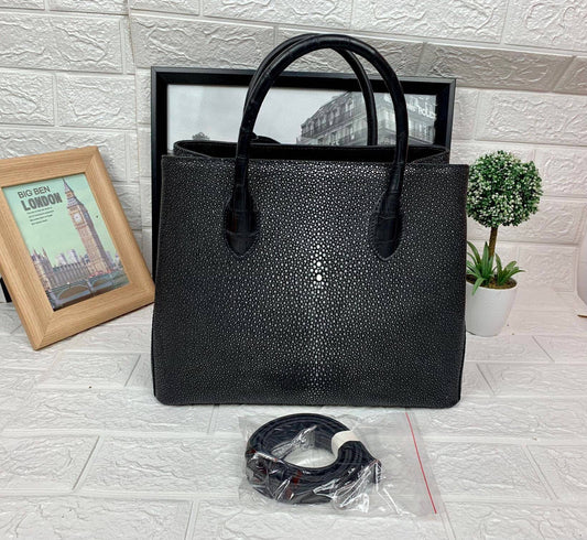 Women's Genuine Pearl Stingray Leather Top Handle Tote Shoulder Bag