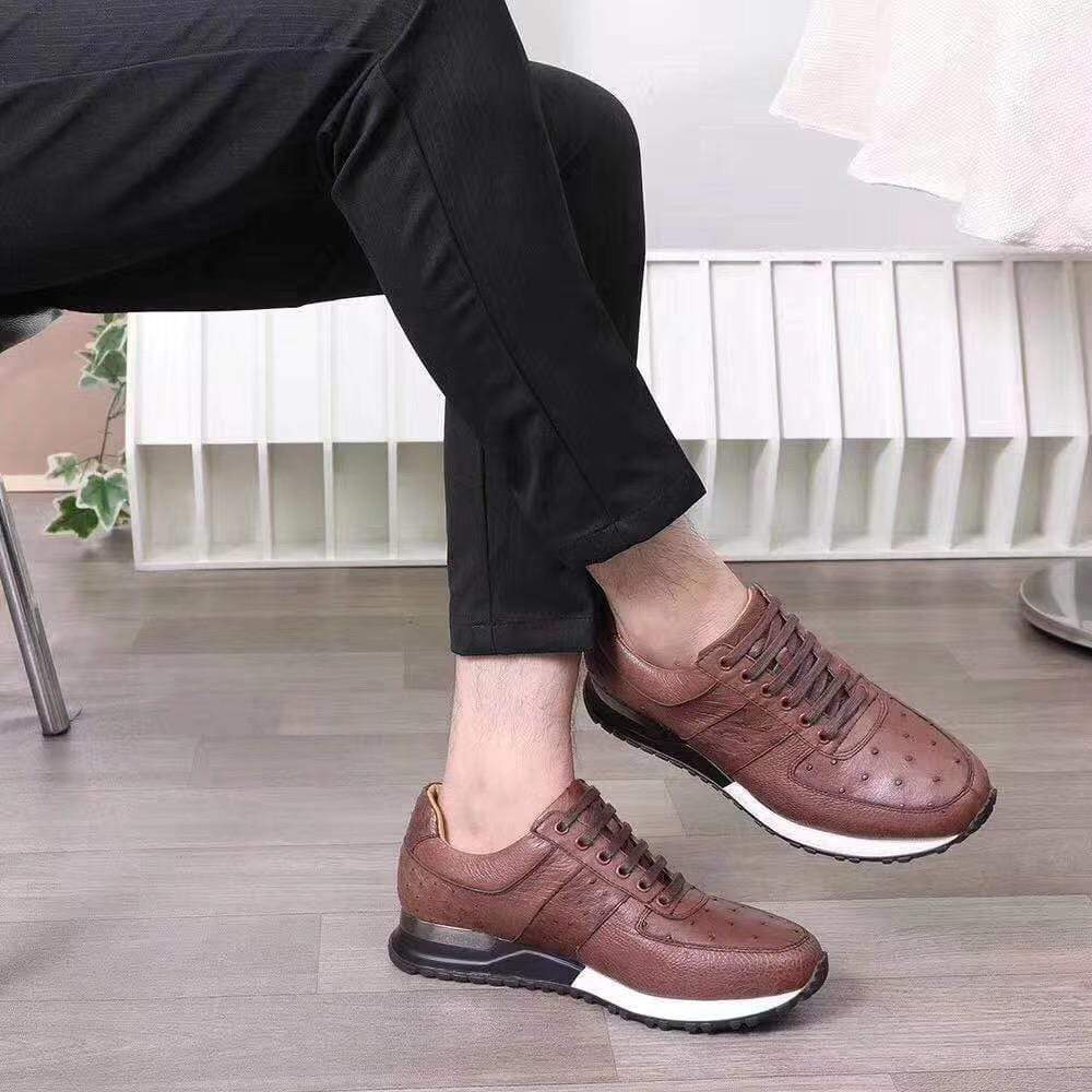 Crocodile Shoes Women's Ostirch Leather Low Top Lace-Up Sneakers