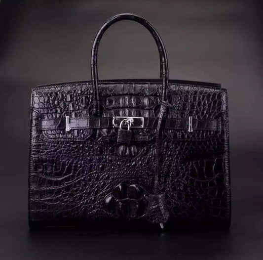 Crocodile Skin Leather Padlock Purse Office Tote Bags For Women