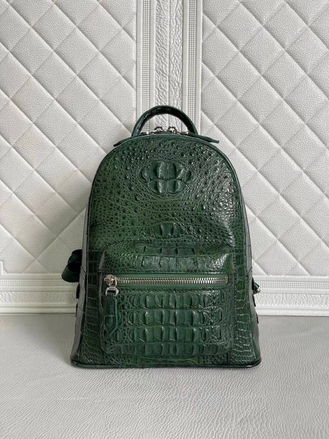 dark green leather backpack Womens Crocodile Leather Backpack Dark Green & Light Green