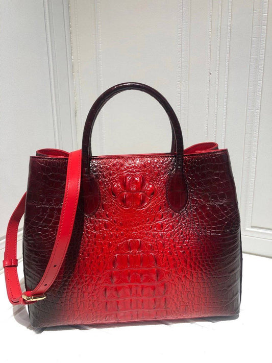 Womens Crocodile Leather Hand Painted Satchel Top Handle Bags 30cm
