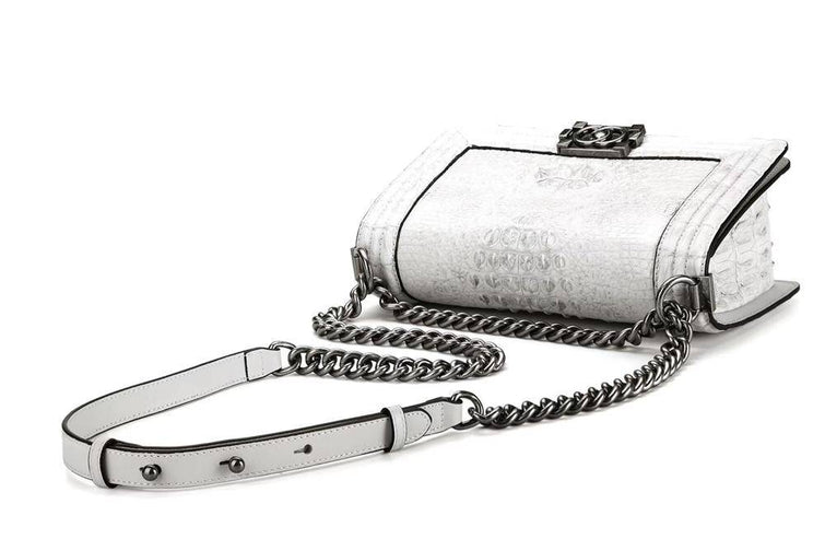 Womens Crocodile Leather Shoulder Flap Chain Bag