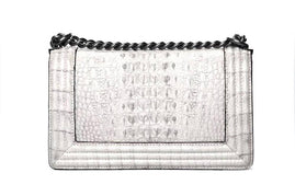 Womens Crocodile Leather Shoulder Flap Chain Bag