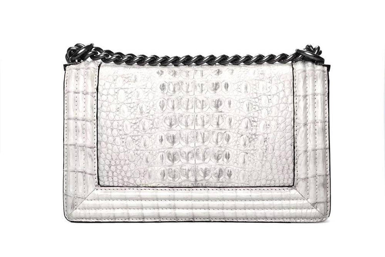 Womens Crocodile Leather Shoulder Flap Chain Bag