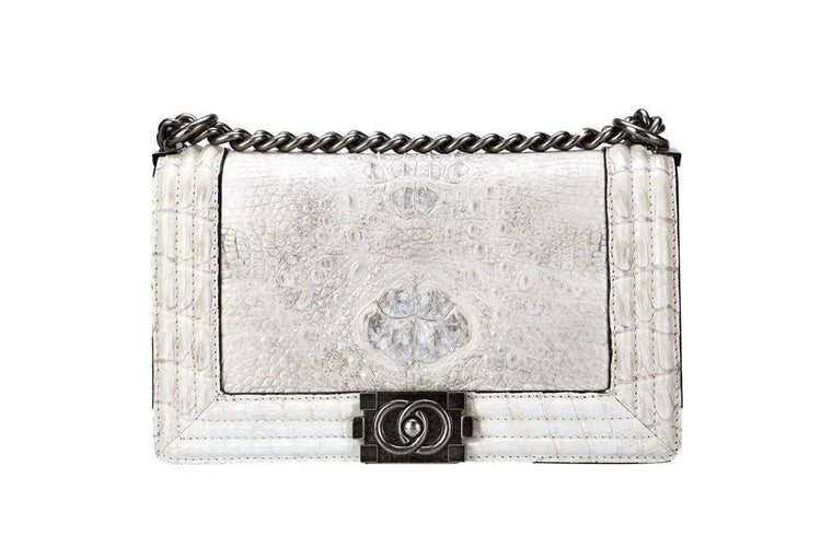 Womens Crocodile Leather Shoulder Flap Chain Bag