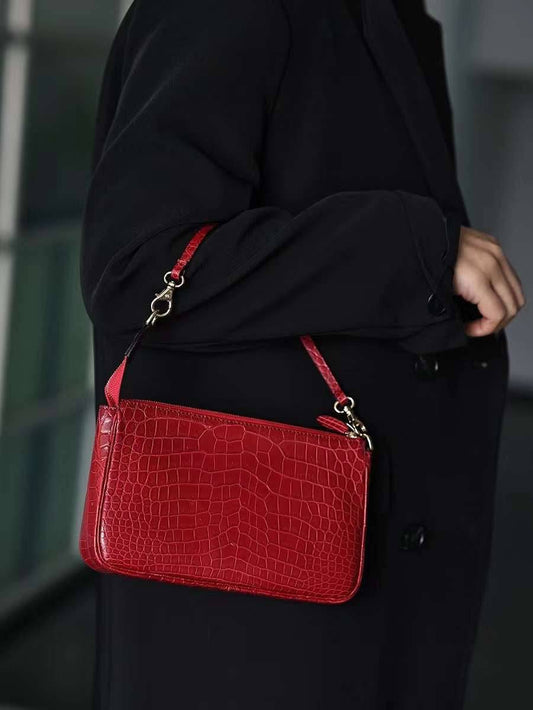 Womens Crocodile Leather Underarm Bag