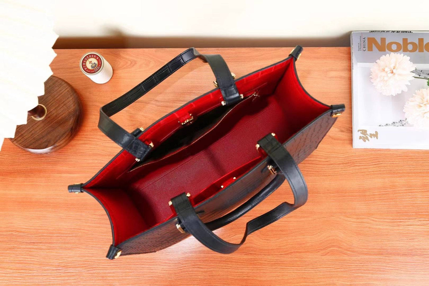 Womens Crocodile Skin Leather Large Shopper Tote Bag