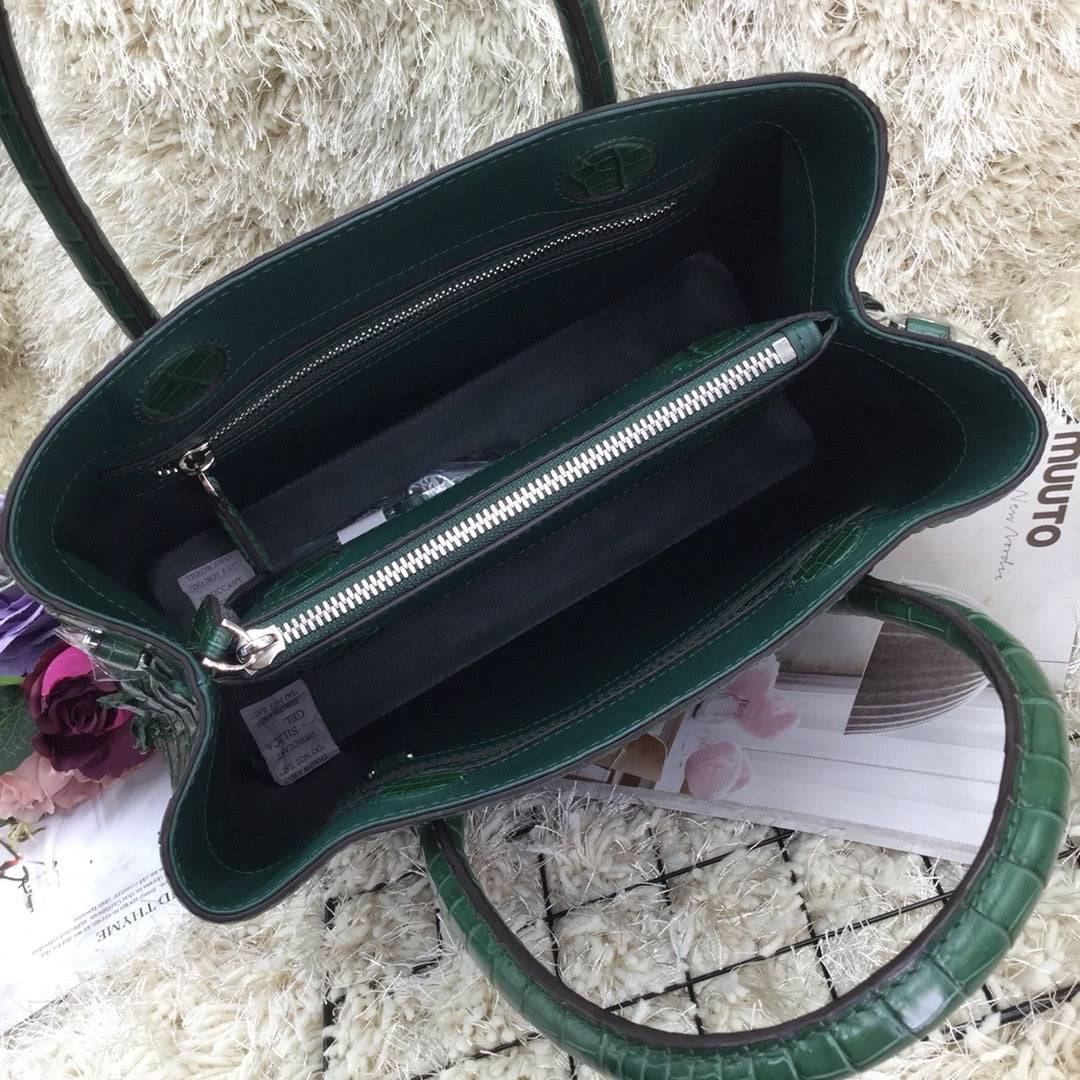 Womens Crocodile Skin Leather Satchel Bag 30cm Dark Green