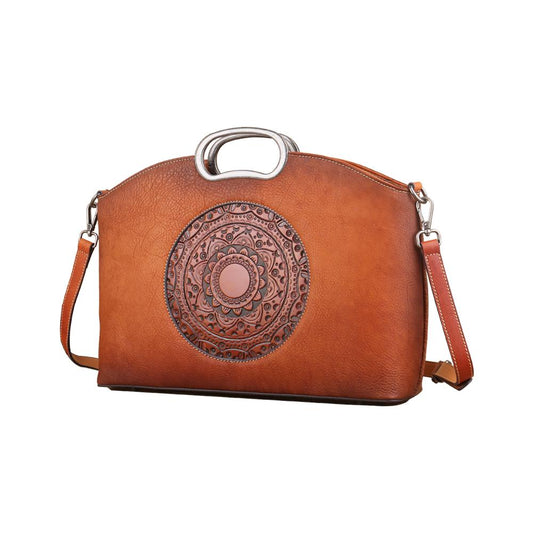 Womens Genuine Leather Tote Handbag Metal Top-Handle Bag Small