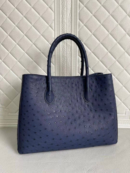 Womens Ostrich Leather Top Handle Shoulder Cross Body Bags Blue & Purple 33cm