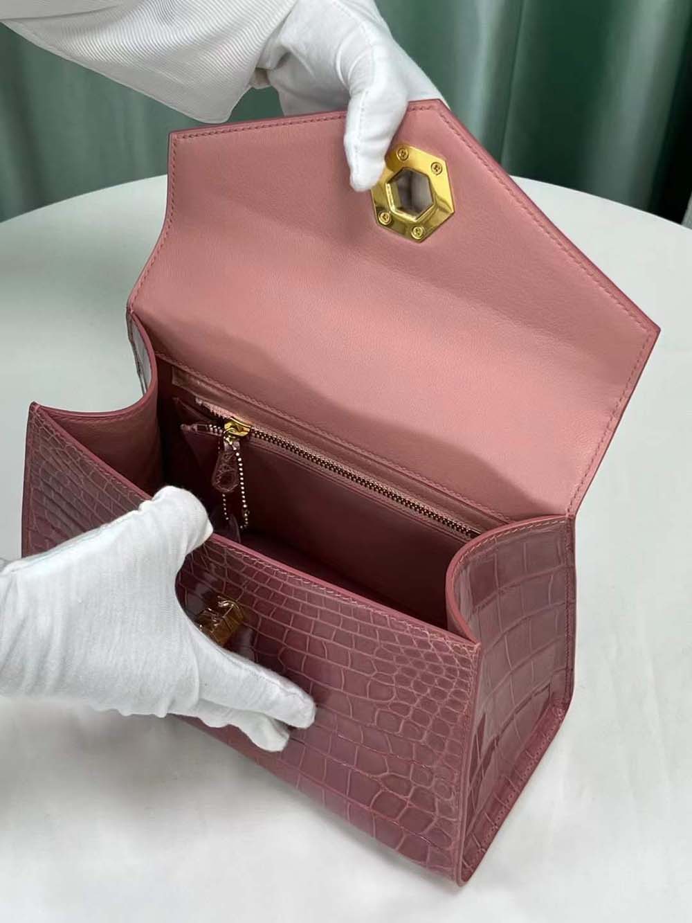 Womens Shiny Niloticus Crocodile Leather Top Handle Bags