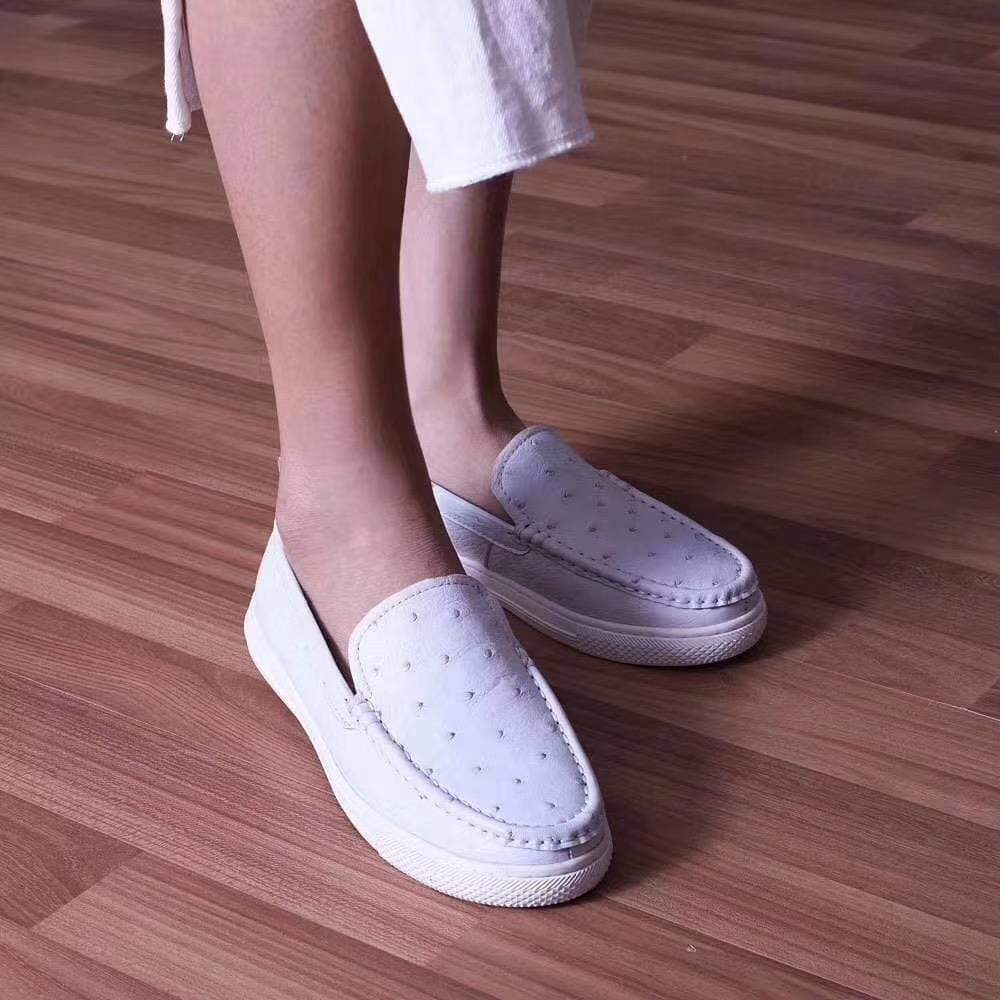Crocodile Shoes Womens Slip On Casual Fashion Ostrich Leather Penny Loafer Shoes For Girls