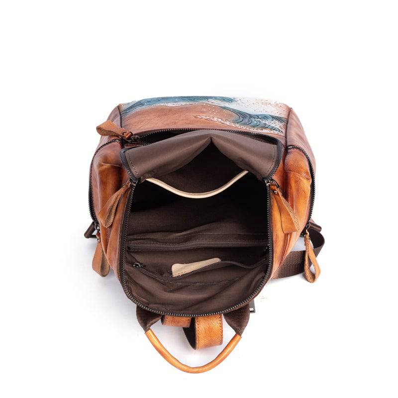 Womens Vintage Leather Large Backpack