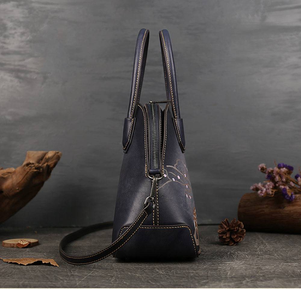 Womens Vintage Leather Top Handle Cross Body Bag