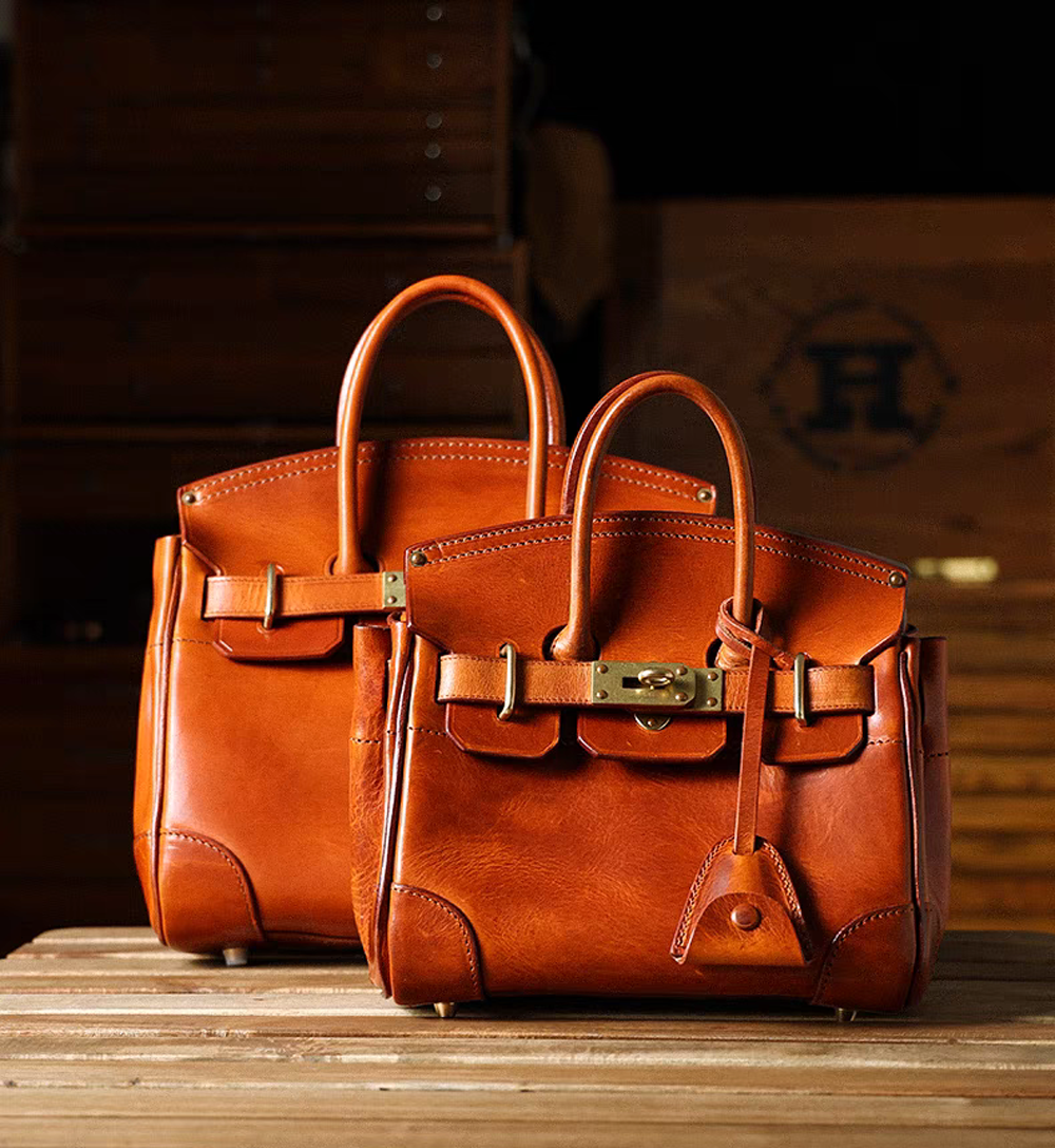 Unisex Vintage Oil Wax Leather Top Handle Bags Three Size