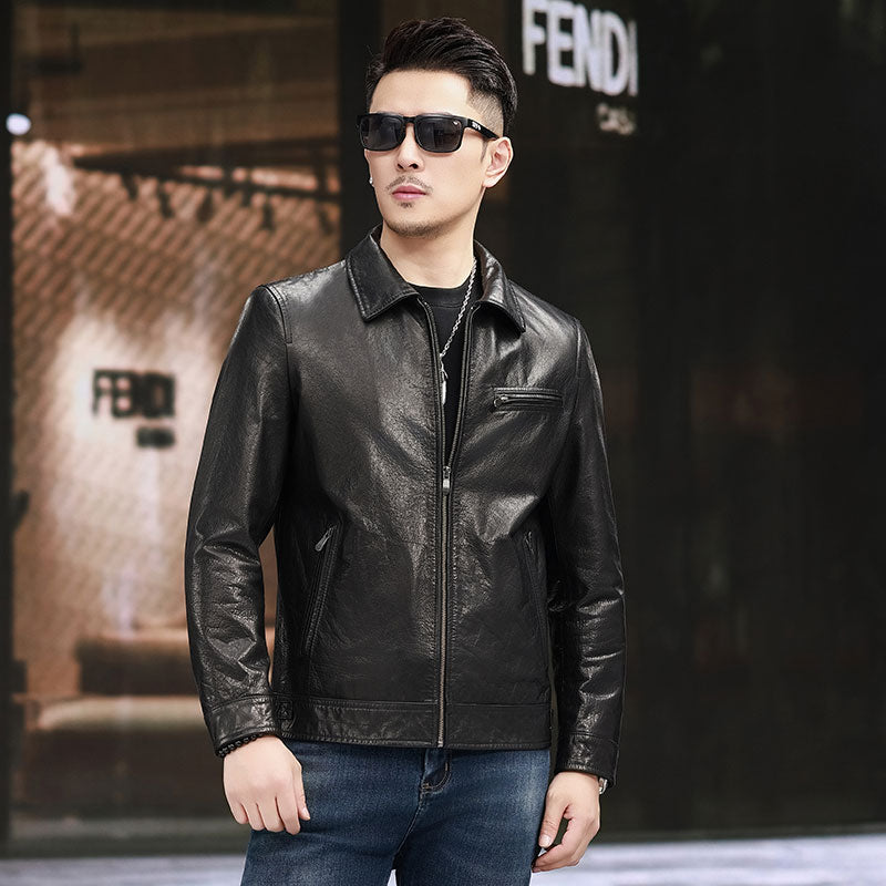 Leather Motorcycle Jacket ,Men Leather Classic Car Jacket Zipper Casual Coat Lapel ,Classic Male Slim Outwear Coats
