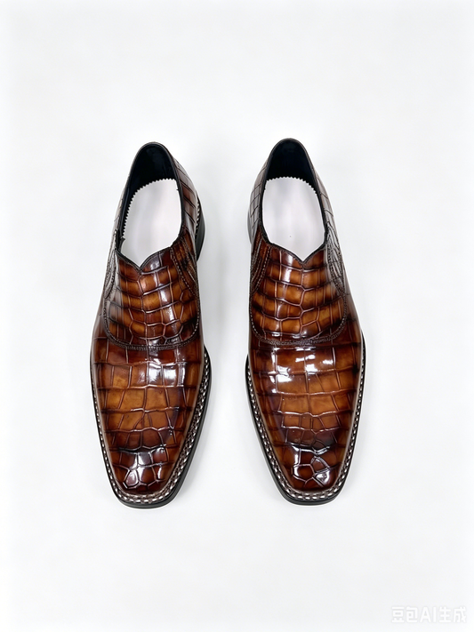 Crocodile Shoes, Men's Vintage Brown Crocodile Leather Loafer Shoes