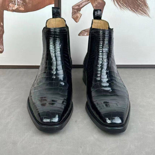 Preorder Crocodile Skin Leather Chelsea Boots Black