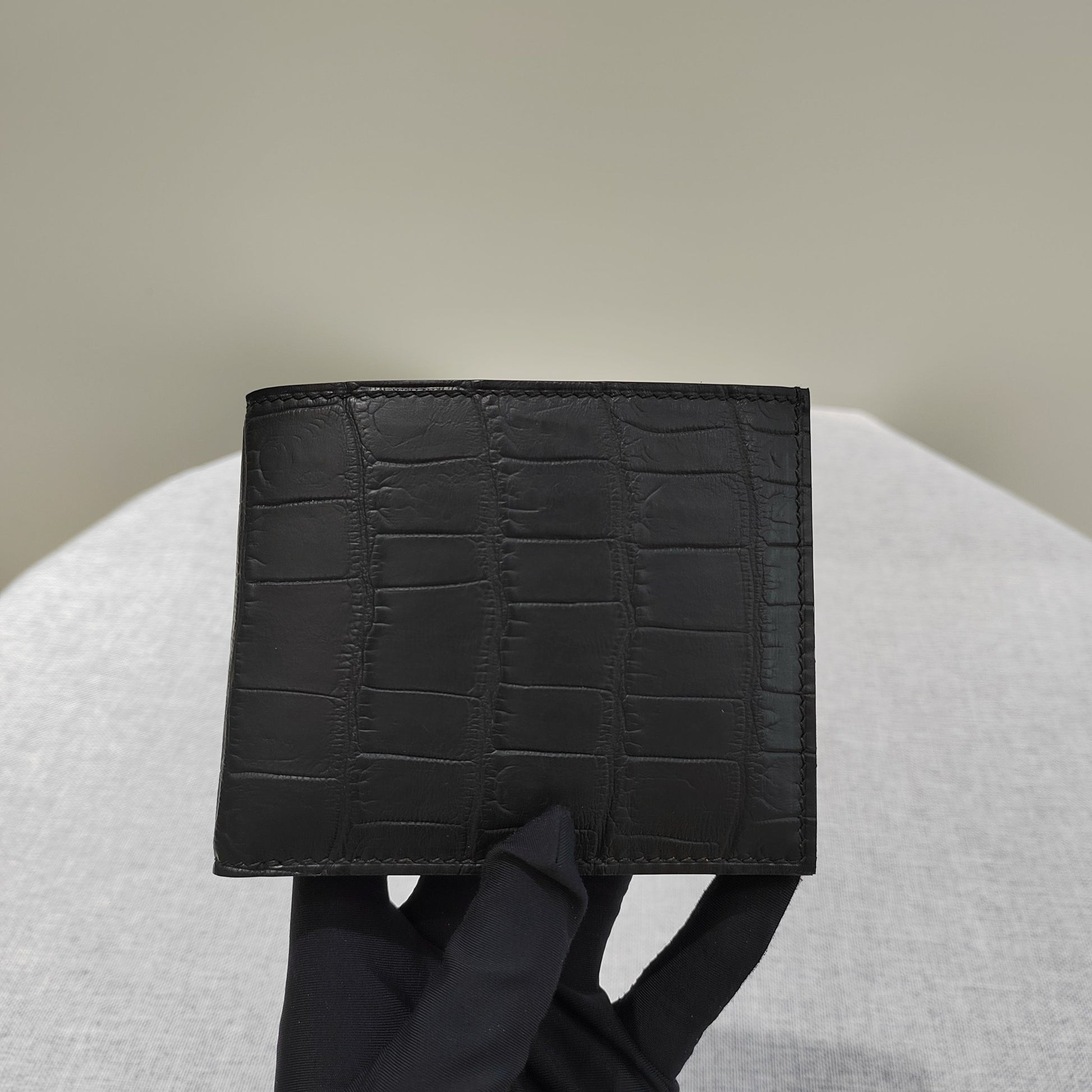 Preorder Crocodile Leather Small Bifold Wallet With Chain Loop