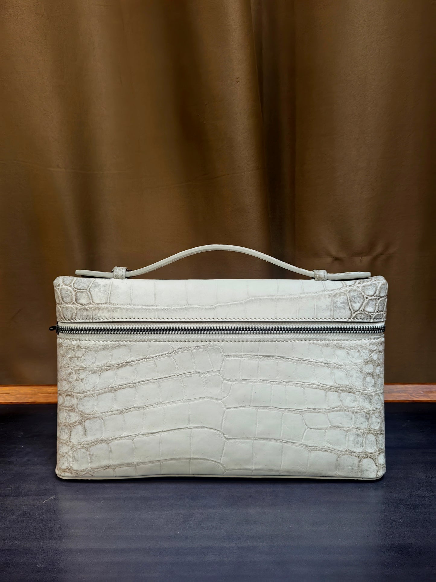 Unisex Himalaya WhigteGenuine Crocodile Skin Leather Zipper Handle Clutch Bag Himalayan White
