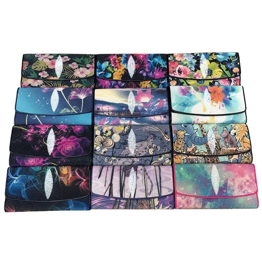 Genuine stingray TriFold Wallet With Floral For Women