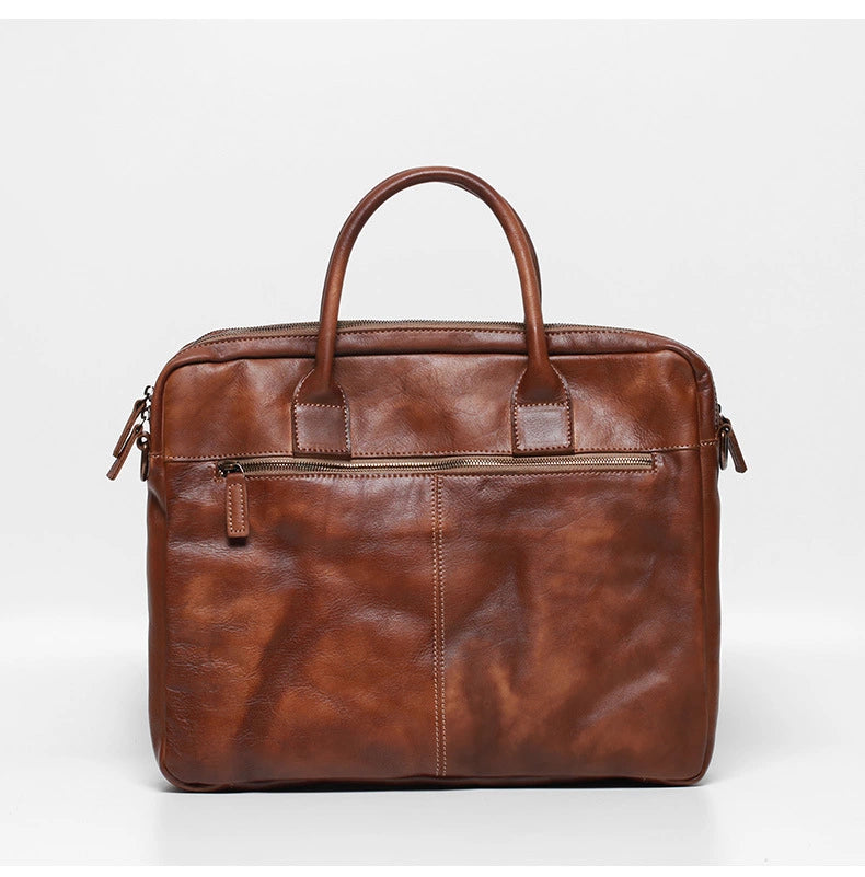 Vegetable Tanning Leather  Large Briefcase,Business  Laptop Handle Bag