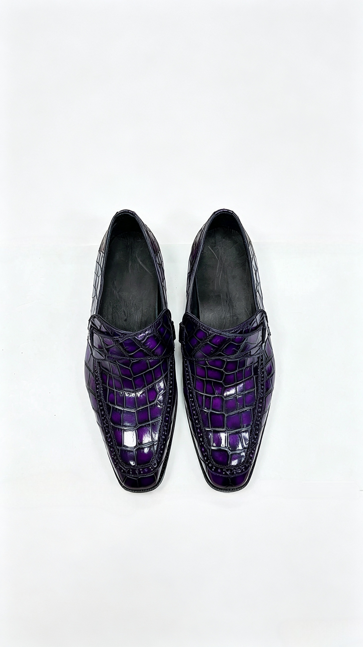 Men's Crocodile Leather Slip-On Business Shoes Vintage Purple