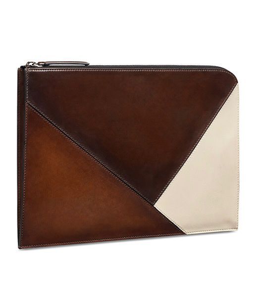 Preorder  Patchwork Vintage Brown /Cream Leather Pouch Large