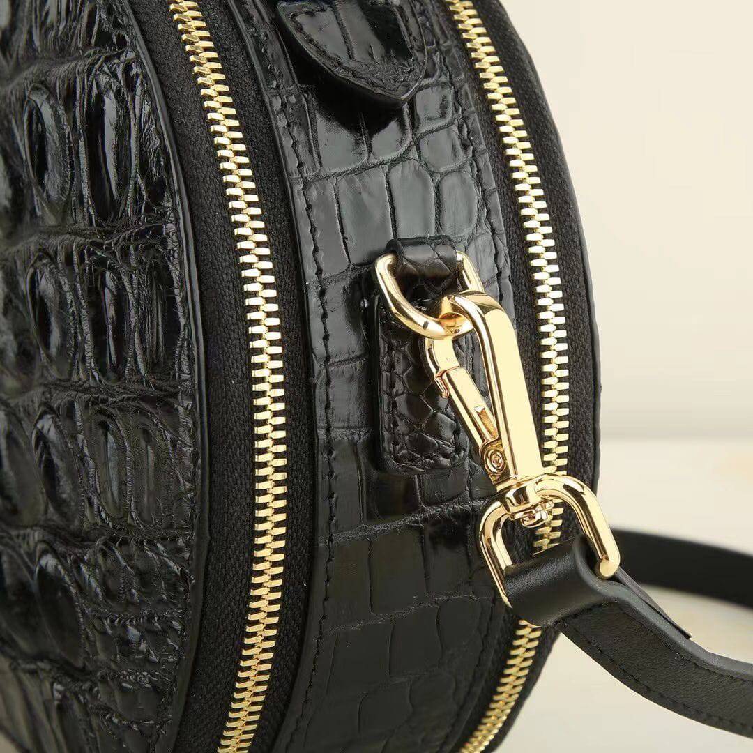 Womens Crocodile Bone Leather Round Circle Apple Bag