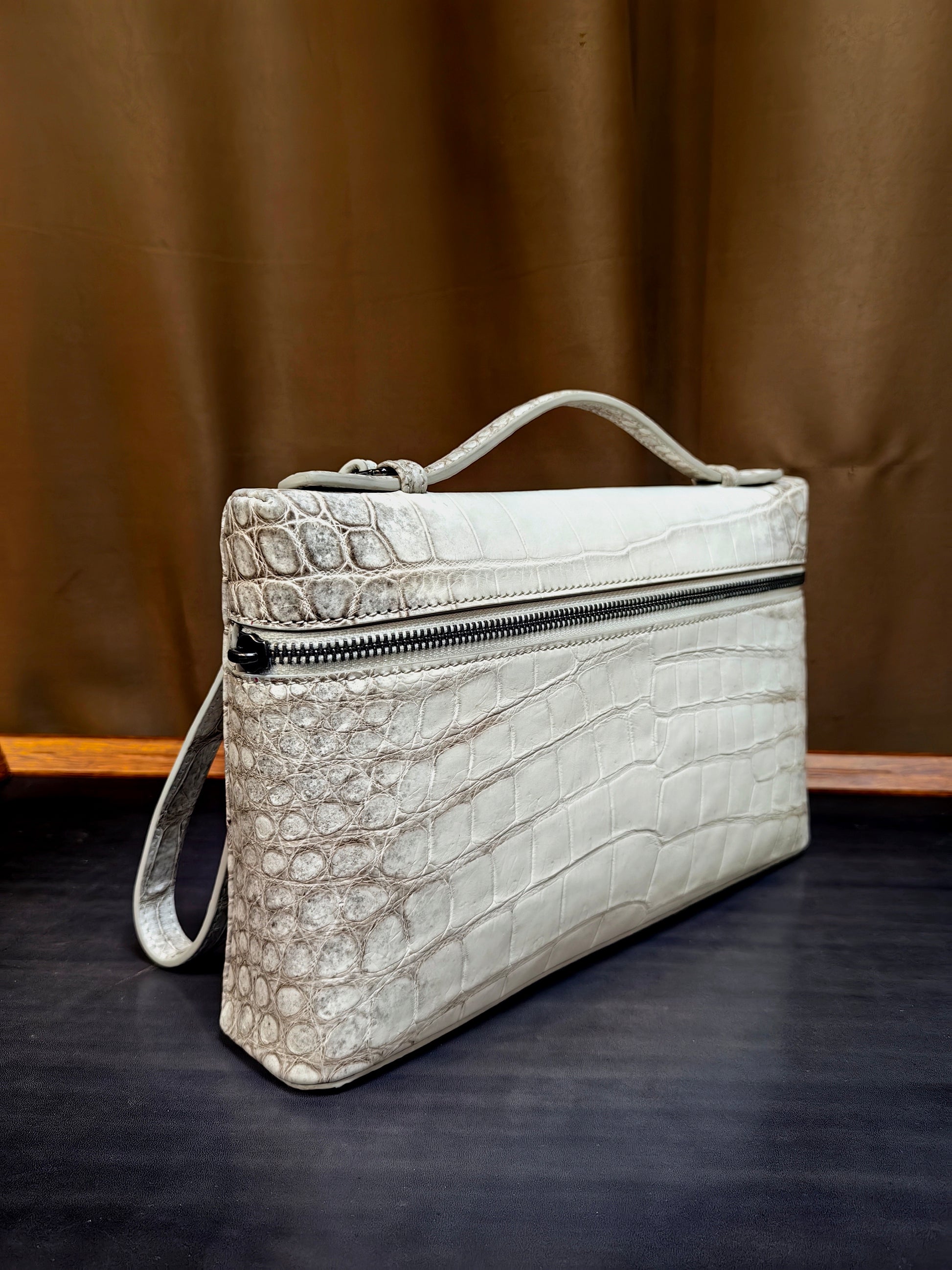 Unisex Himalaya WhigteGenuine Crocodile Skin Leather Zipper Handle Clutch Bag Himalayan White