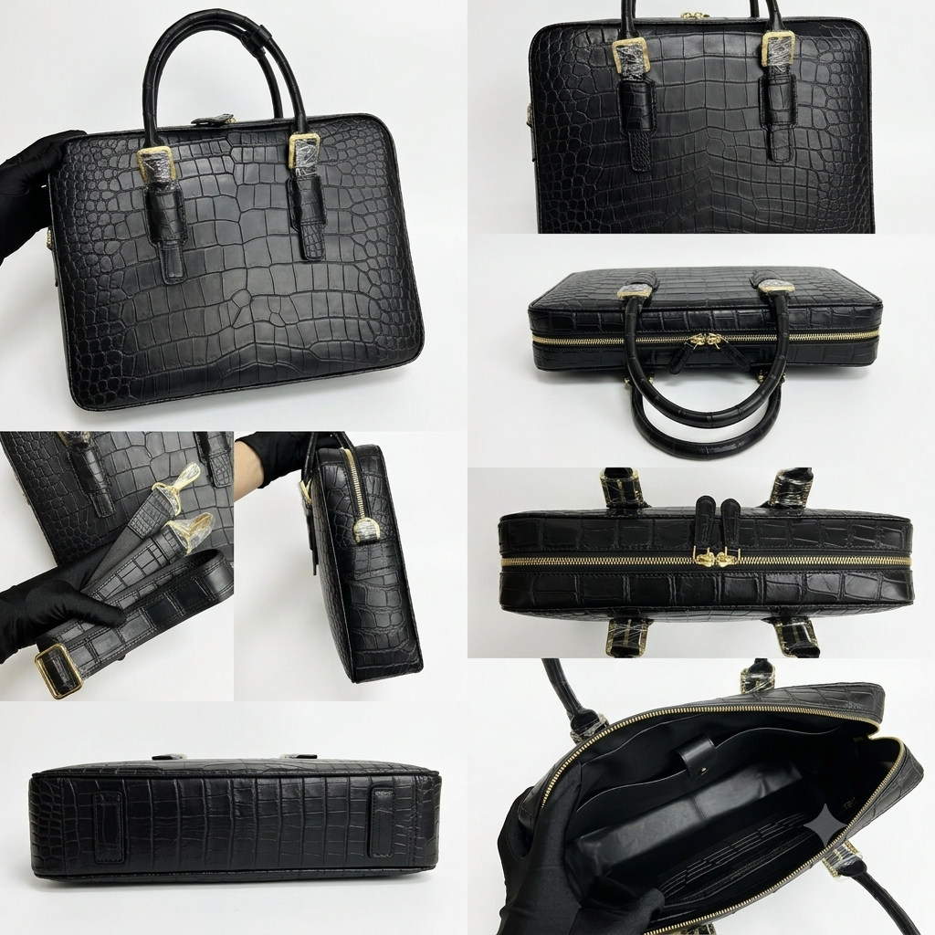 Men's Crocodile Briefcase Business Document Bags  Black