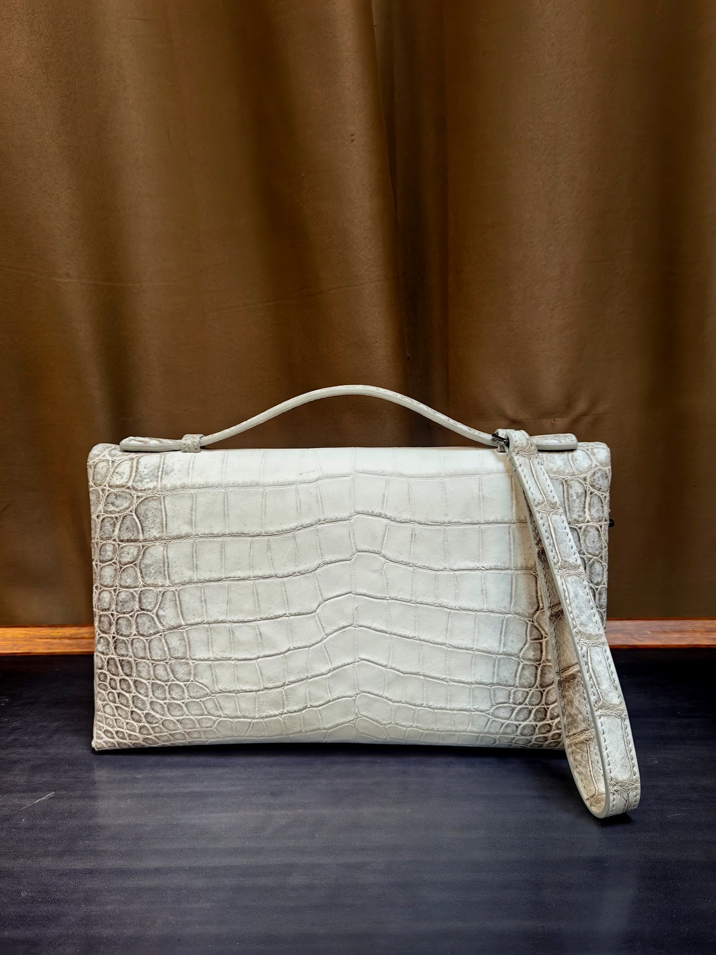 Unisex Himalaya WhigteGenuine Crocodile Skin Leather Zipper Handle Clutch Bag Himalayan White