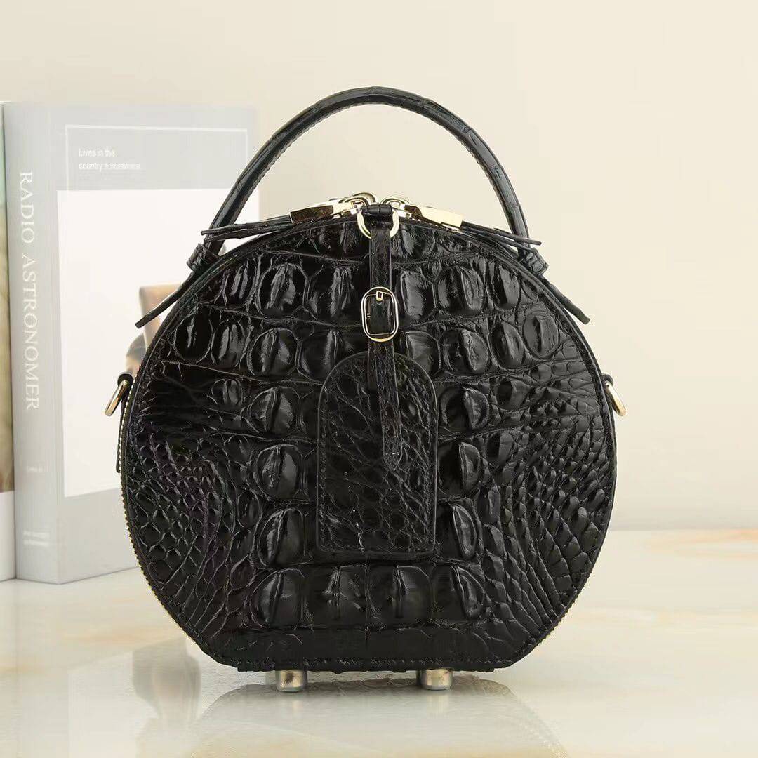 Womens Crocodile Bone Leather Round Circle Apple Bag