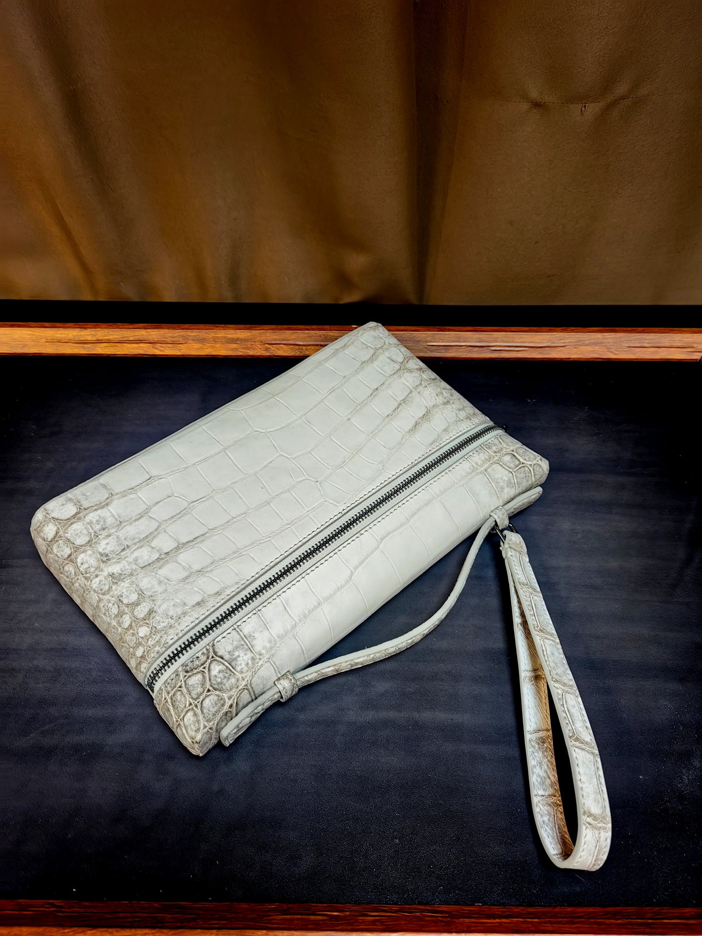 Unisex Himalaya WhigteGenuine Crocodile Skin Leather Zipper Handle Clutch Bag Himalayan White