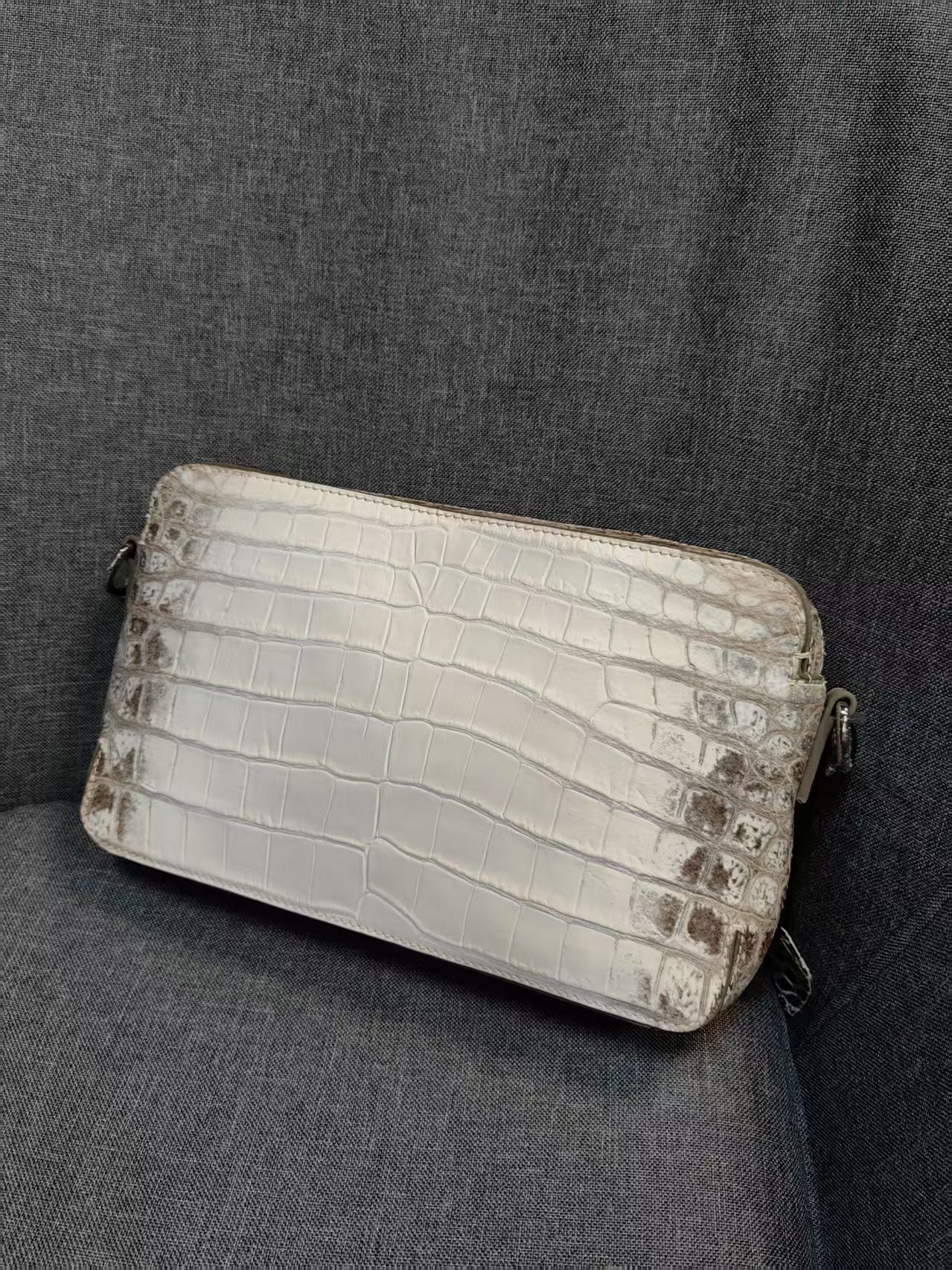 Himalaya White Genuine Crocodile Skin Leather Shoulder Chest Cross Body Clutch Bag