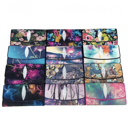 Genuine stingray TriFold Wallet With Floral For Women