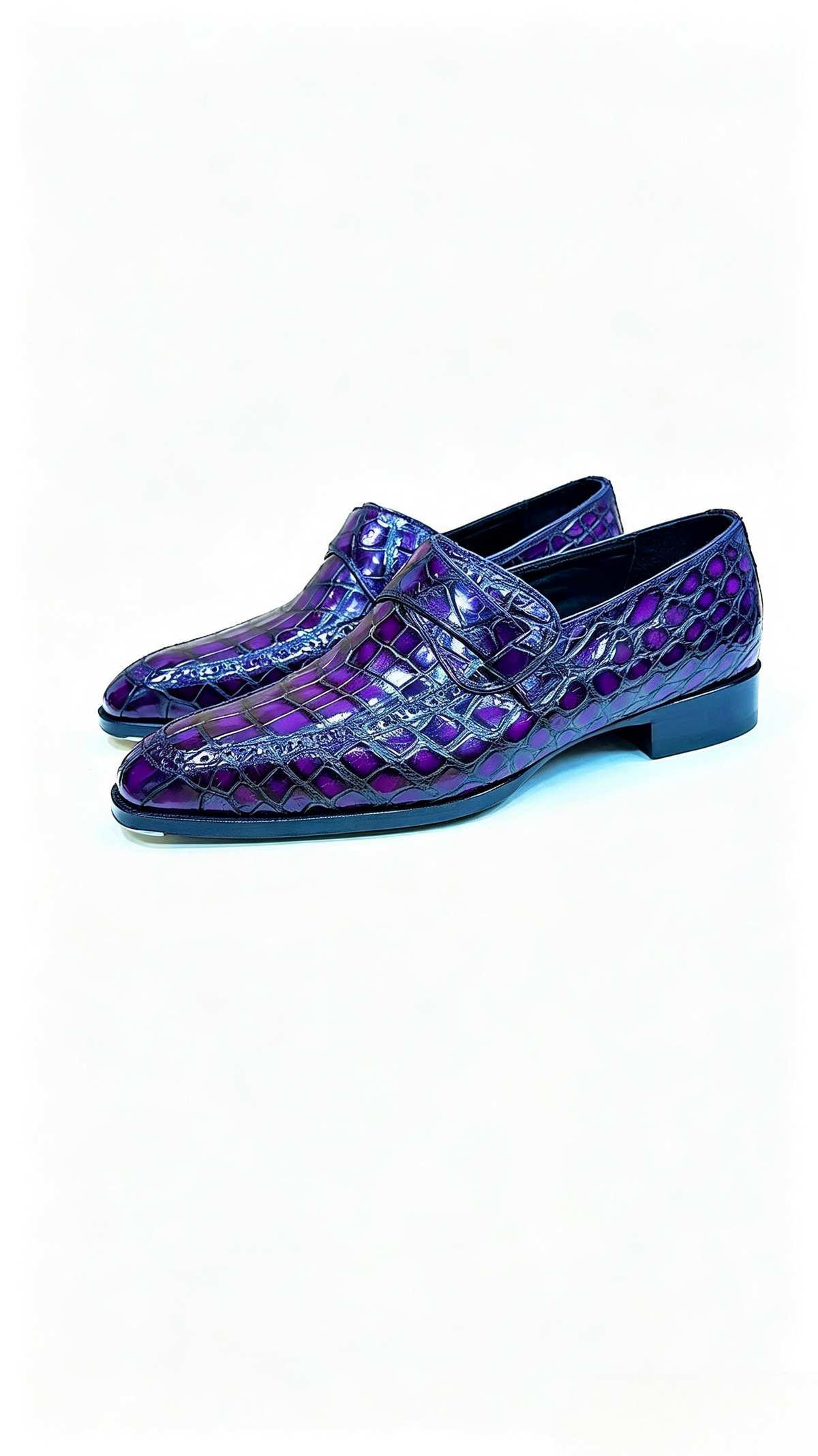 Men's Crocodile Leather Slip-On Business Shoes Vintage Purple