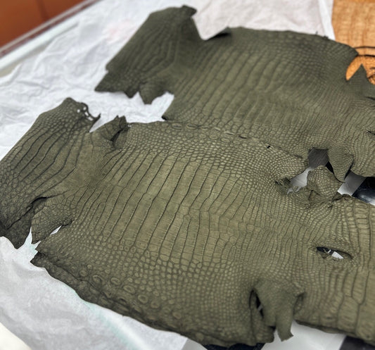 Preorder Nubuck Crocodile Skin Leather Belts Green