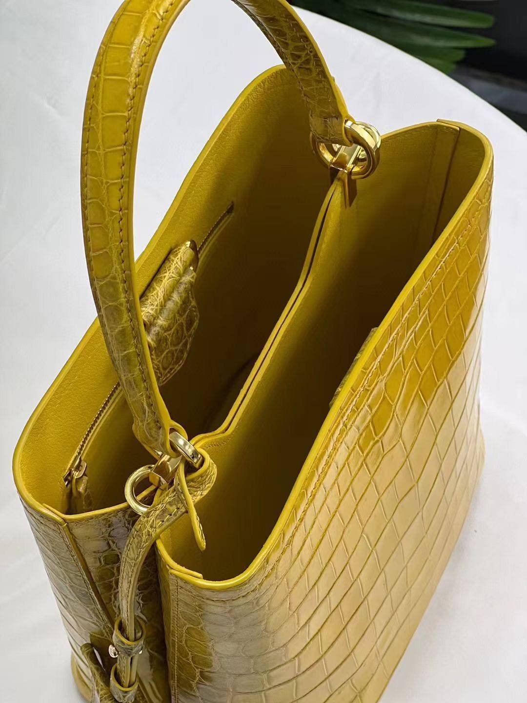 Womens Shiny Himalaya Yellow Crocodile Leather Hobo Top Handle Bag