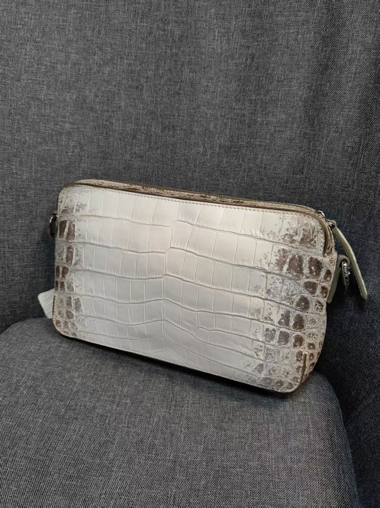 Himalaya White Genuine Crocodile Skin Leather Shoulder Chest Cross Body Clutch Bag