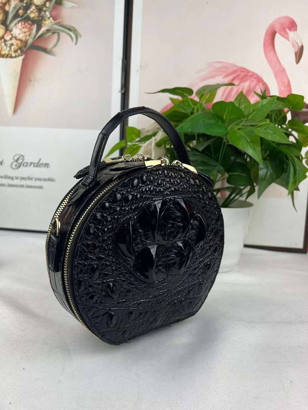 Womens Crocodile Bone Leather Round Circle Apple Bag