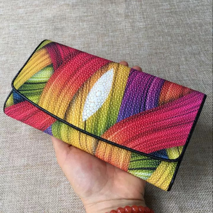 Genuine stingray TriFold Wallet With Floral For Women