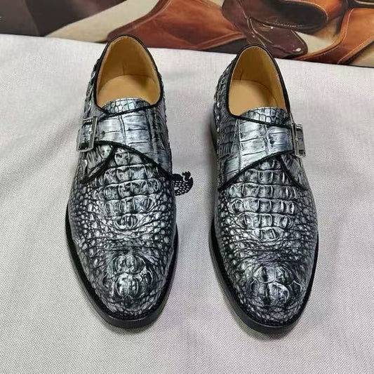 Giày Loafer Da Cá Sấu Xám Cổ Điển