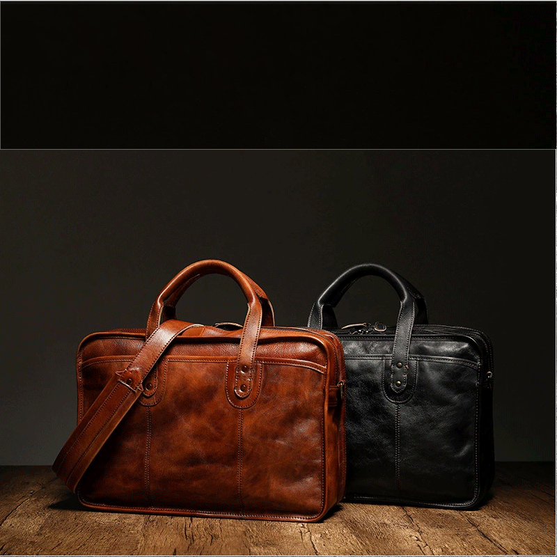 Vegetable Tanning Leather Briefcase