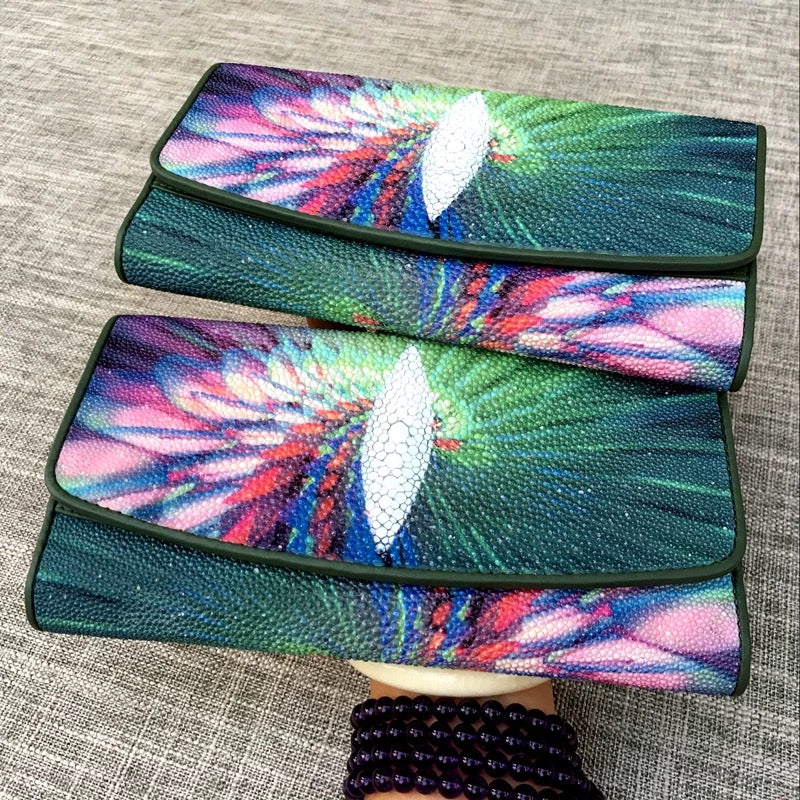 Genuine stingray TriFold Wallet With Floral For Women
