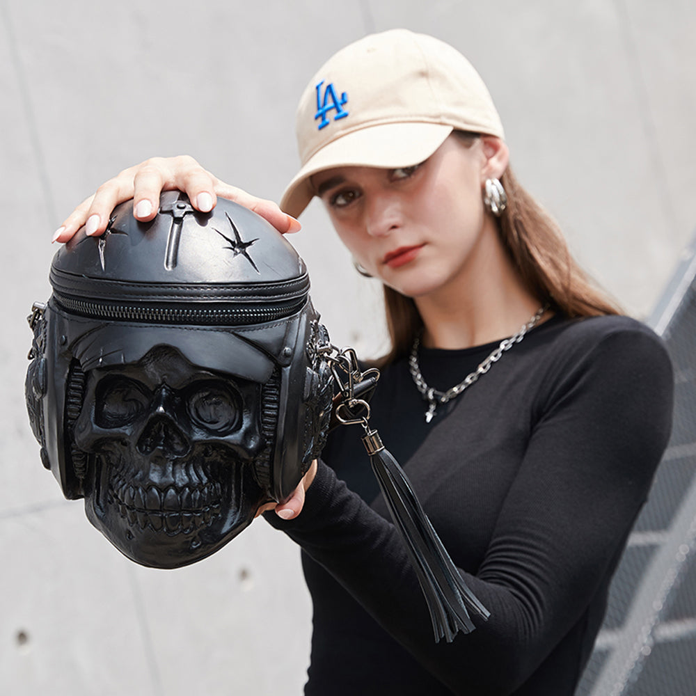 3D Backpack, Fashion 3D Skull With Helmet And Earphone Cross Body Handle Shoulder Bag