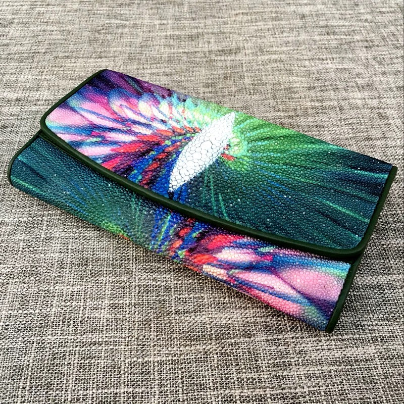 Genuine stingray TriFold Wallet With Floral For Women