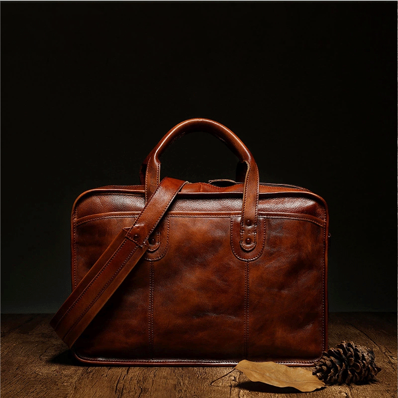 Vegetable Tanning Leather Briefcase