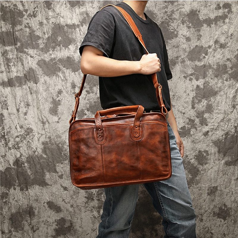 Vegetable Tanning Leather Briefcase